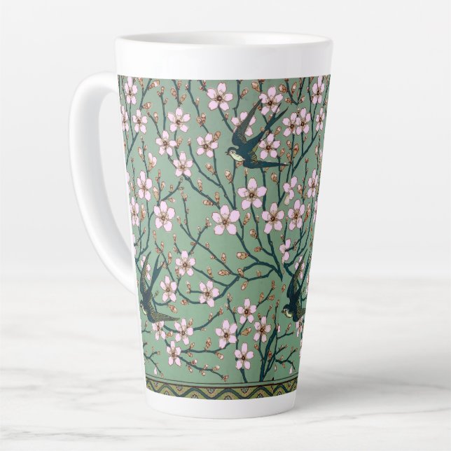 Caneca De Café Latte Walter Crane - Andorinhas e Flores de Amendoeira C (Ângulo esquerdo)