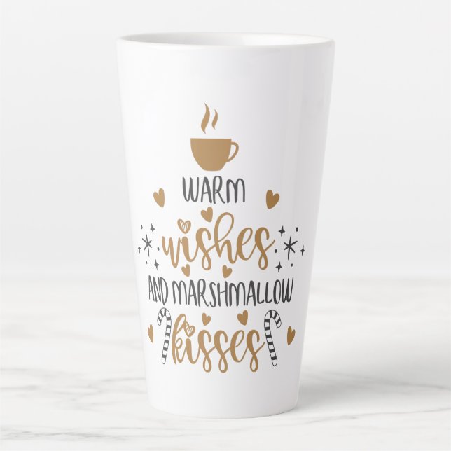 Caneca De Café Latte Warm Wishes and Marshmallow Kisses  (Frente)