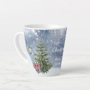 Caneca De Café Latte Watercolor 🎄 Árvore Natal Lanterna Presentes