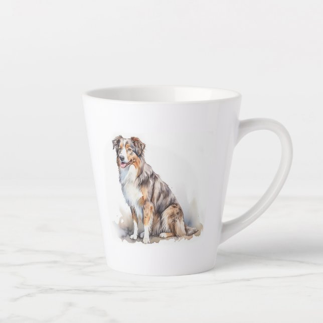 Caneca De Café Latte Watercolor australiano Shepherd (Direita)