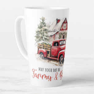 Caneca De Café Latte Watercolor Christmas Vintage Truck and Barn