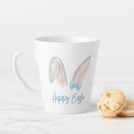 Caneca De Café Latte Watercolor Easter Rabbit Ears with Blue Bow Spring