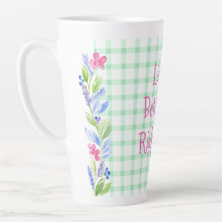Caneca De Café Latte Watercolor Floral Check LIFE é Melhor para a sua c