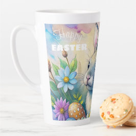 Caneca De Café Latte Watercolor Happy Easter Rabbit