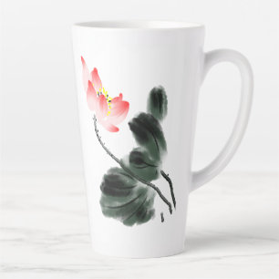 Caneca De Café Latte Watercolor Lotus Floral Chinoiserie Ink Wash Art