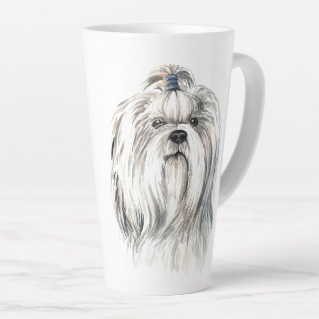 Caneca De Café Latte Watercolor Shih Tzu (Ângulo direito)