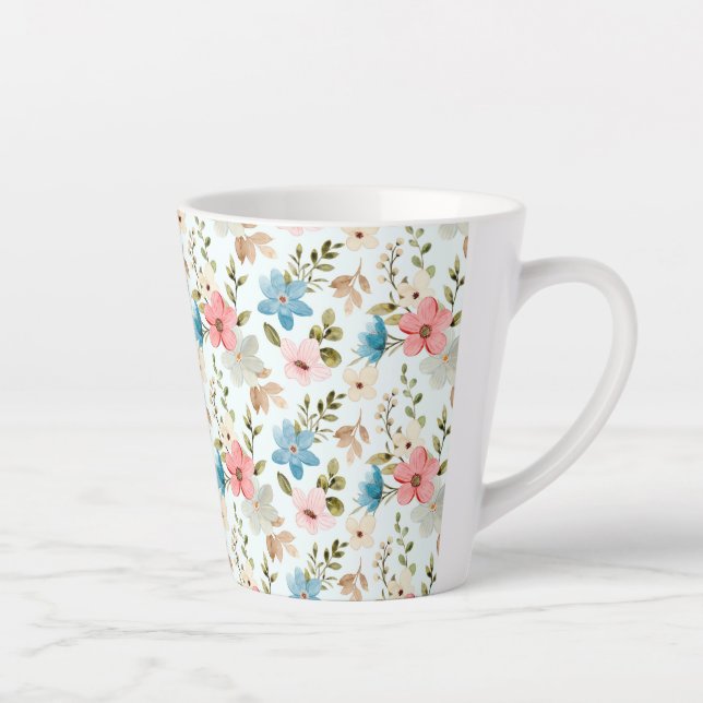 Caneca De Café Latte Watercolor Wildflower Floral Pattern-67676 (Direita)