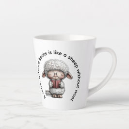 Caneca De Café Latte Whimsical Cute Sheep Reading a Book