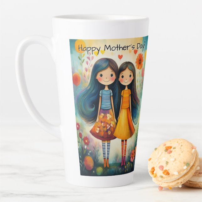 Caneca De Café Latte Whimsical illustration of two girls Mother’s Day (In Situ)