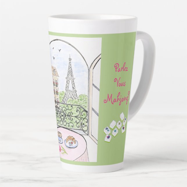 Caneca De Café Latte Whimsical Paris and Eiffel Tower MAHJONG (Ângulo direito)