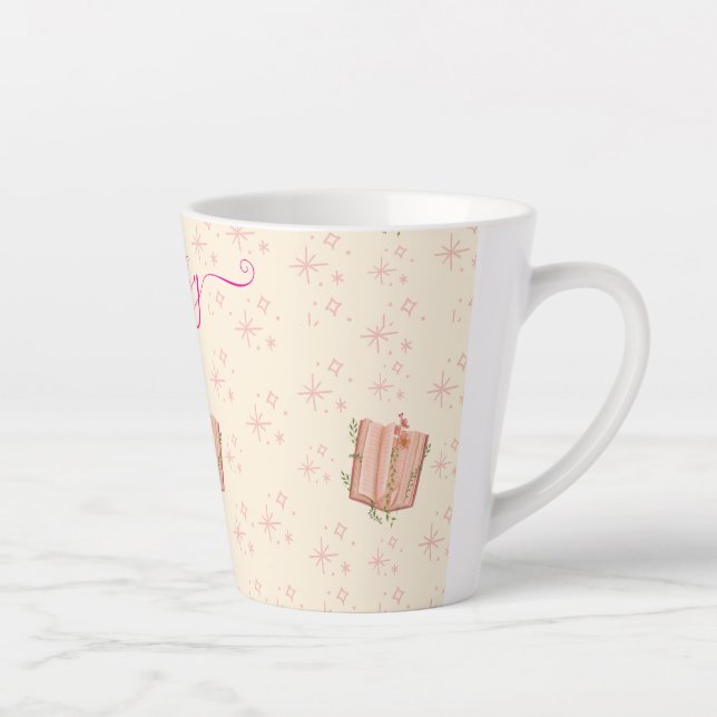 Caneca De Café Latte Whimsical Pink Book & Stars  (Direita)
