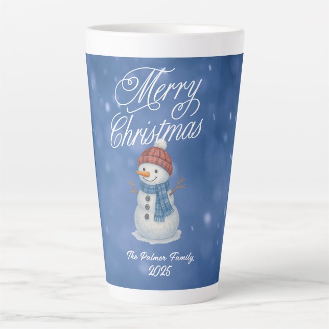 Caneca De Café Latte Whimsical Snowman Feliz Natal (Frente)