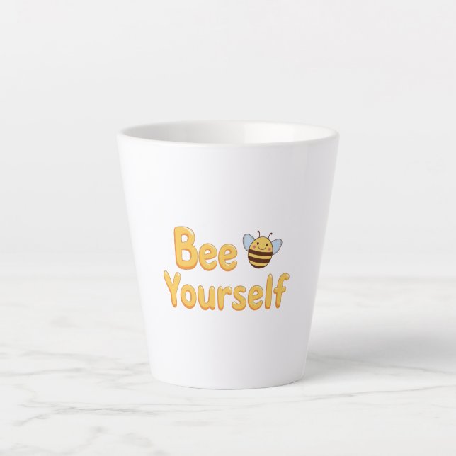 Caneca De Café Latte Whimsical Yellow Bumblebee and Quote (Frente)