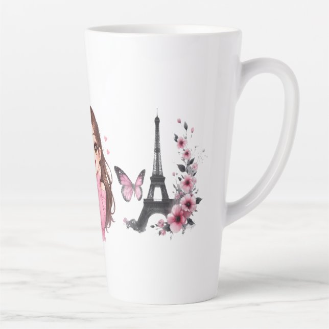Caneca De Café Latte Whispers of Paris Petals Over the Eiffel A Butterf (Direita)