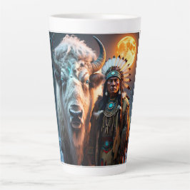 Caneca De Café Latte White Bison e Chefe Nativo Americano