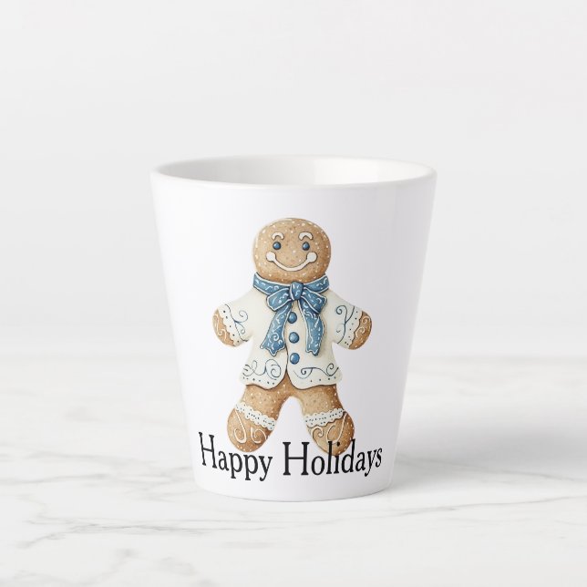 Caneca De Café Latte White Blue Gingerbread Man Cookie Christmas  (Frente)