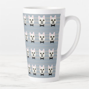 Caneca De Café Latte White French Bulldog, Stripes