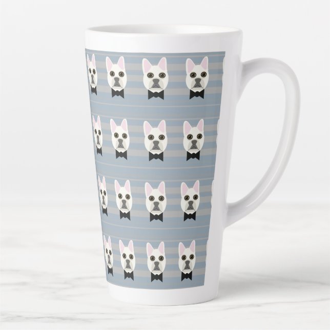Caneca De Café Latte White French Bulldog, Stripes (Direita)