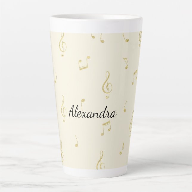 Caneca De Café Latte White Gold Music Notes   (Frente)