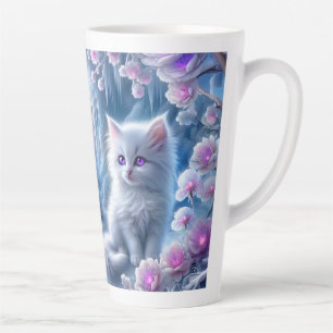 Caneca De Café Latte White Kitten em Fantasy Ice Kingdom