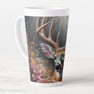 Caneca De Café Latte Whitetail Buck Deer Pequim Através Da Folhagem Flo