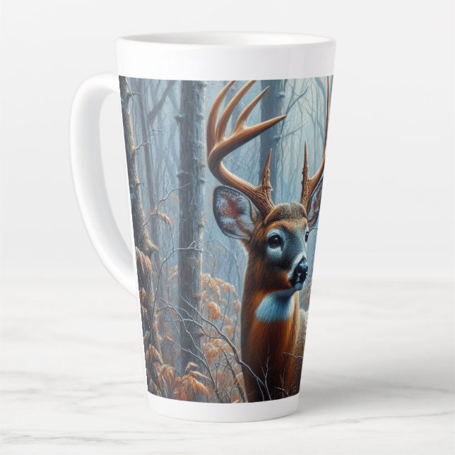 Caneca De Café Latte Whitetail Buck na Floresta (Ângulo esquerdo)