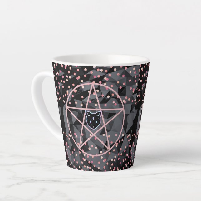 Caneca De Café Latte WiizyWitch Magic Witch Cosmic Cat Pentacle Magick (Ângulo esquerdo)