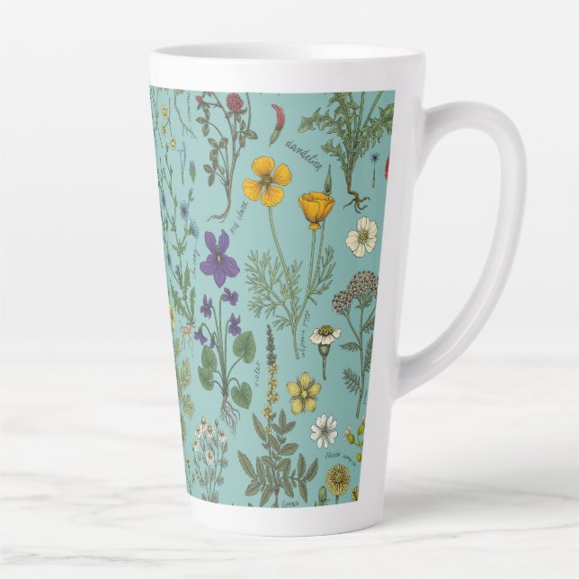 Caneca De Café Latte Wildflowers collage on blue (Direita)