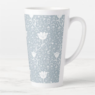 Caneca De Café Latte William Morris Tulips em Padrão Branco