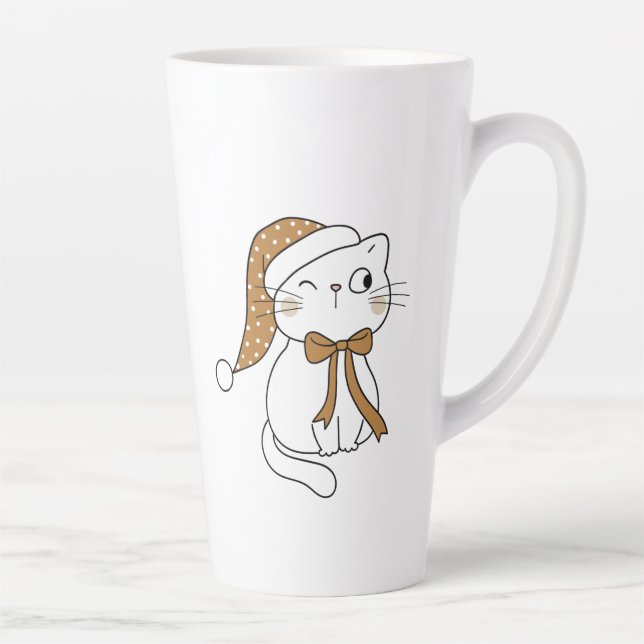 Caneca De Café Latte Winking Winter Cat (Direita)
