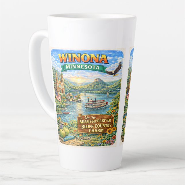 Caneca De Café Latte Winona, MN Minnesota Souvenir Gift Latte Mug (Ângulo esquerdo)