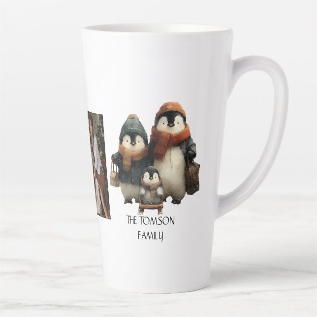 Caneca De Café Latte Winter Penguin Family Personalized Design (Direita)