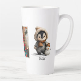 Caneca De Café Latte Winter Penguin with Snowman Design