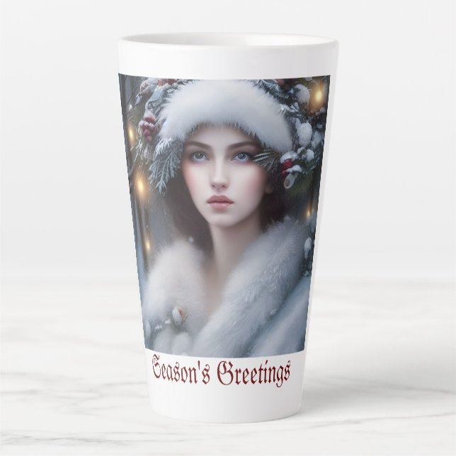 Caneca De Café Latte Winter Princess Custom Holiday  (Frente)