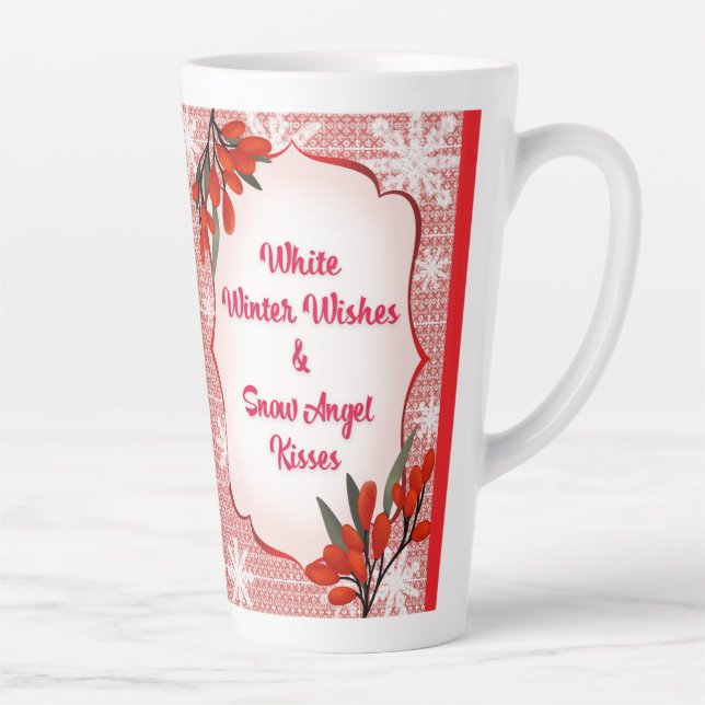 Caneca De Café Latte Winterberry White Winter Deseja Neve Beijos (Direita)
