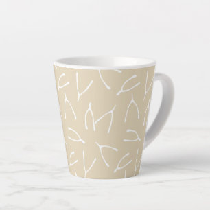 Caneca De Café Latte Wishbone Pattern Beige White Grandes Sonhos