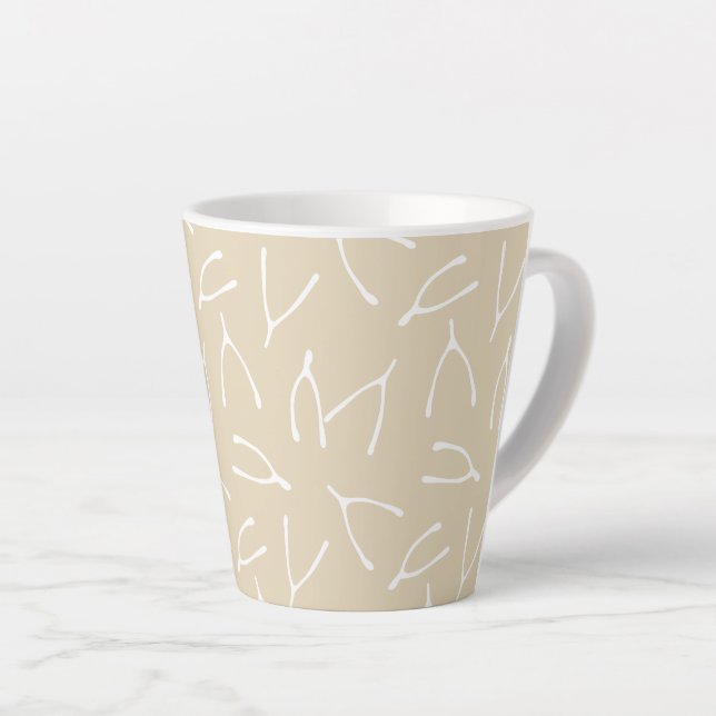 Caneca De Café Latte Wishbone Pattern Beige White Grandes Sonhos (Ângulo direito)