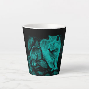Caneca De Café Latte Wolf e Raven na noite