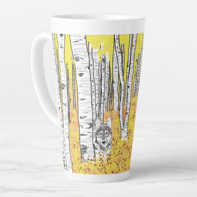 Caneca De Café Latte Wolf In Autumn Woods (Ângulo esquerdo)