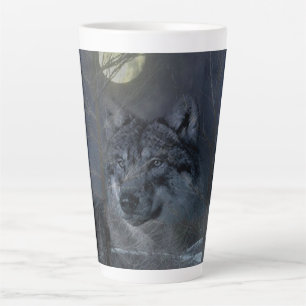 Caneca De Café Latte Wolf Spirit Full Moon