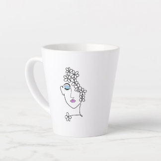 Caneca De Café Latte Woman With Flowers Line Art  