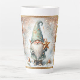 Caneca De Café Latte Wonderland Watercolor Gnome Dourado Floco de Neve