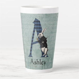 Caneca De Café Latte Wonderland White Rabbit - Letra A