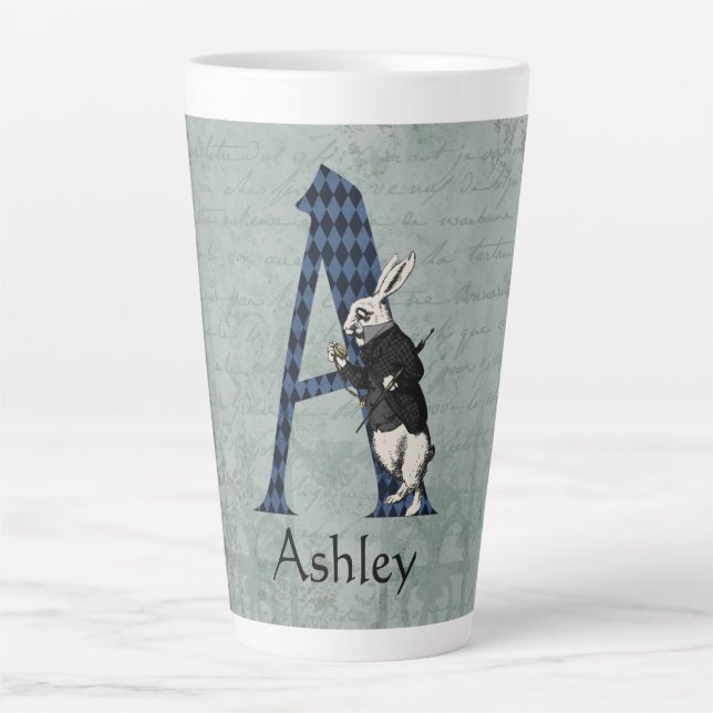 Caneca De Café Latte Wonderland White Rabbit - Letra A (Frente)