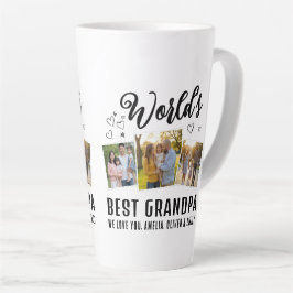 Caneca De Café Latte World's Best Grandpa Custom 3 Photo Collage