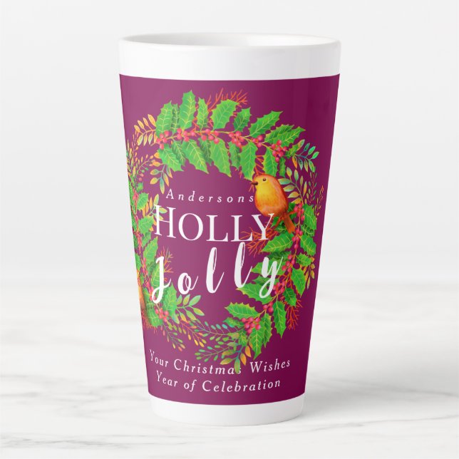 Caneca De Café Latte Wreath Holly Jolly Family Wine (Frente)