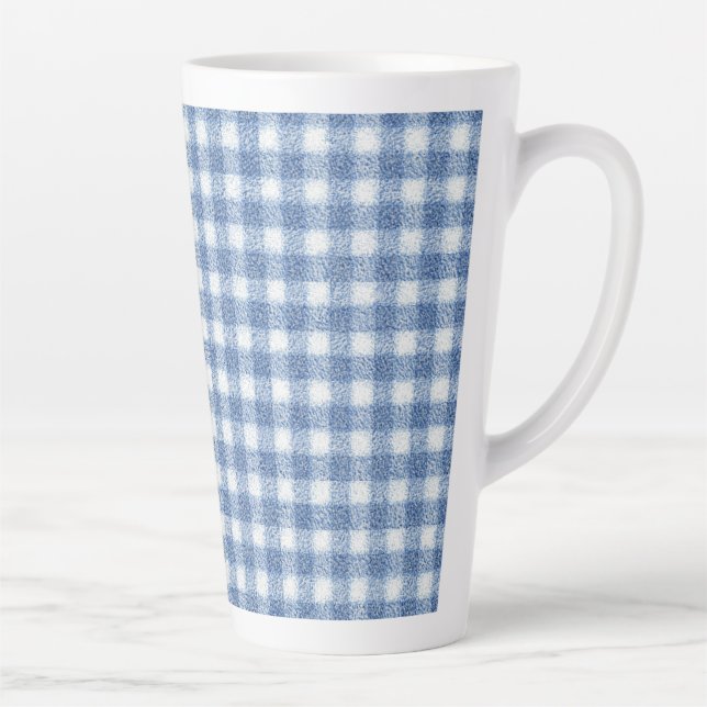 Caneca De Café Latte Xadrez Azul e Branco Clássico (Direita)