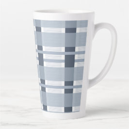 Caneca De Café Latte Xadrez Azul e Listras 