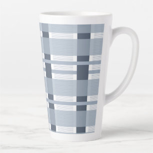 Caneca De Café Latte Xadrez Azul e Listras