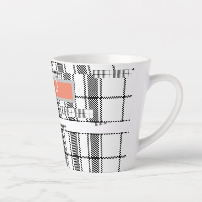 Caneca De Café Latte Xadrez Chic Moderna Preta e Branco (Direita)